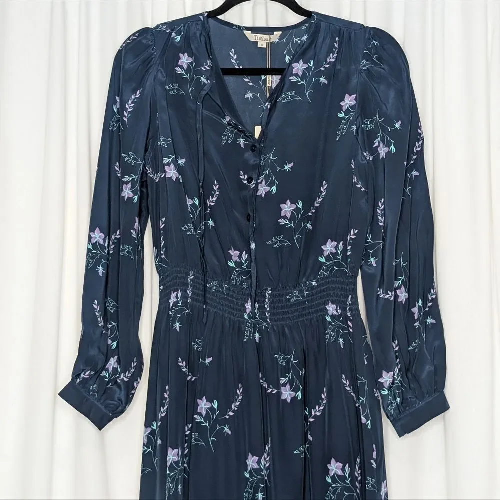 Tucker Juliette Dress Midnight Wildflowers in Crepe de Chine Floral Silk Midi